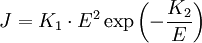 J=K_1 \cdot E^2 \exp\left(-\frac{K_2}{E} \right)