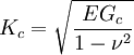 K_c = \sqrt{\frac{E G_c}{1 - \nu^2}}\,