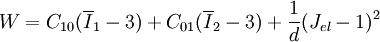 W = C_{10} (\overline{I}_1-3) + C_{01} (\overline{I}_2-3)+ \frac{1}{d}(J_{el}-1)^2