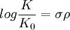log \frac{K}{K_0} = \sigma\rho