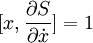 [x , {\partial S  \over \partial \dot x} ] = 1 \,